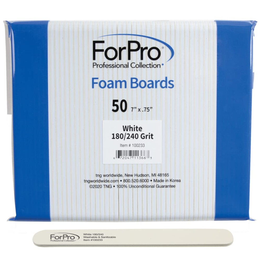 Para Profesionales Profesionales Forpro White Foam Board 180/240 Grit Mylar Manicure And Pedicure Nail File 7 L X .75 W 50-Count