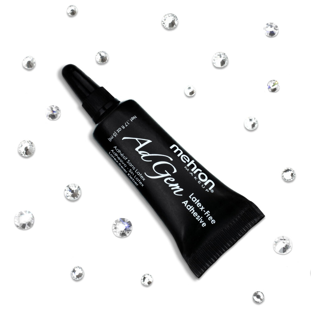 Mehron Makeup AdGem Adhesive with 30 Rhinestones  Rhinestone Glue  Latex-Free Eyelash Glue  Body Glue  Body Adhesive .17 fl oz (5 ml)