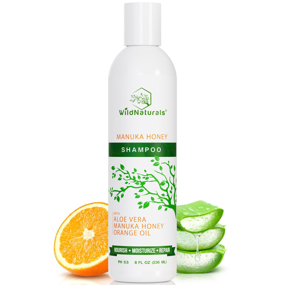 Wild Naturals Manuka Honey Shampoo For Eczema & Psoriasis - Hydrating Natural Eczema Shampoo With Aloe Vera & Coconut Oil - Sulfate-Free Moisturizing Shampoo For Dr