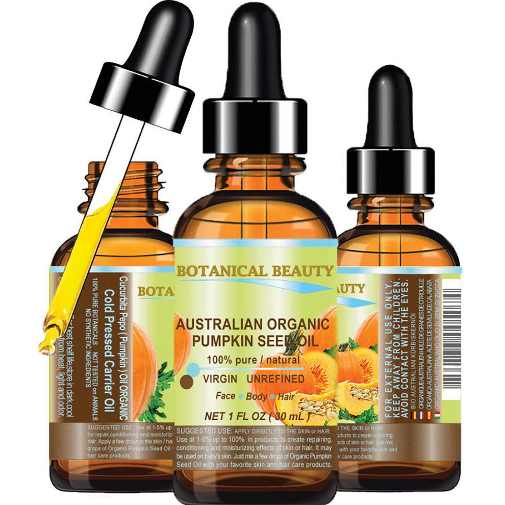 Botanisk Skã¸Nhed Organic Pumpkin Seed Oil Australian. 100% Pure/Natural/Undiluted/Unrefined Cold Pressed Carrier Oil. 1 Fl.oz.- 30 Ml. For Skin Hair Lip And Nail Car