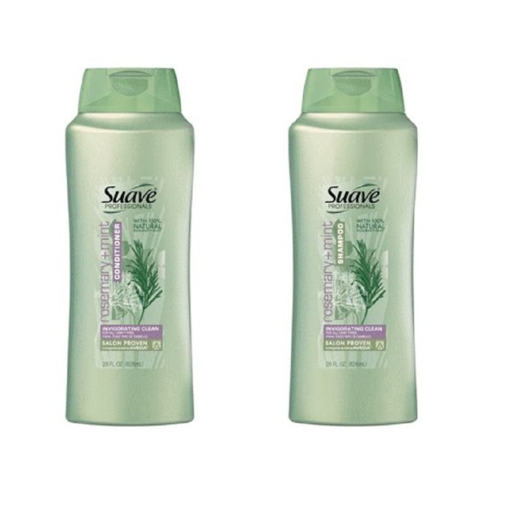 Suave Professionals Rosemary + Mint Shampoo And Conditioner Bundle 28 Oz Each Bottle