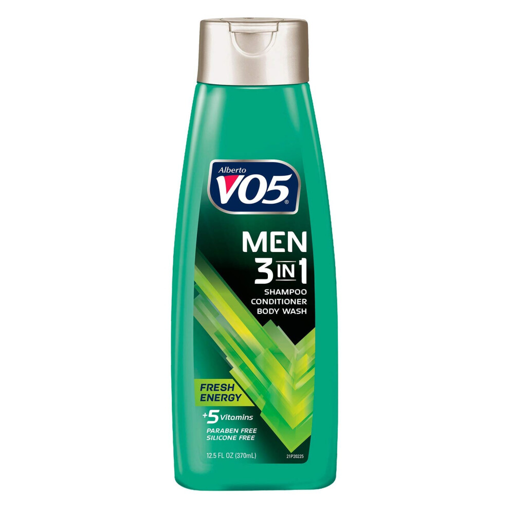 Alberto VO5 Mens 3-IN-1 Shampoo Conditioner and Body Wash - 12.5 Oz - Fresh Energy - 5 Essential Vitamins to Help Nourish and Hydrate Your Hair and Sk