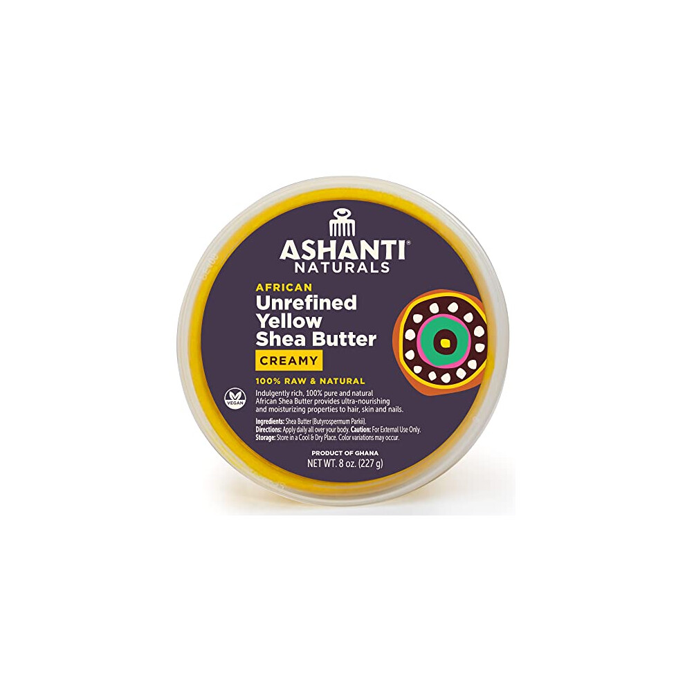 Ashanti Naturals Yellow Whipped Raw Shea Butter  Unrefined African Shea Butter  creamy Moisturizer for Easy Application - 8 oz