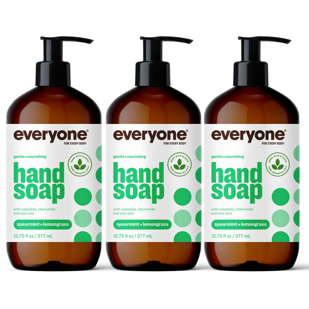 Alle For Hver B Everyone Liquid Hand Soap 12.75 Ounce (Pack Of 3) Spearmint And Lemongrass Plant-Based Cleanser With Pure Essential Oils