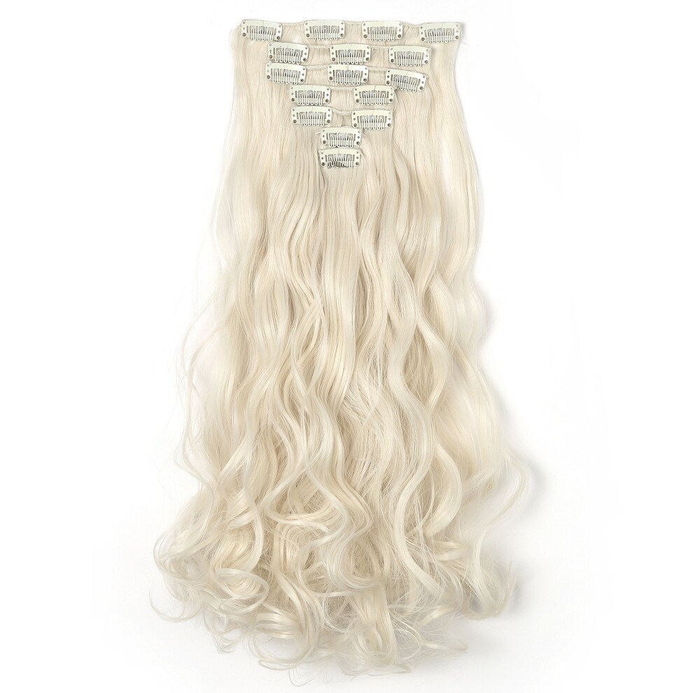Onedor 20"""" Curly Full Head Clip In Synthetic Hair Extensions 7Pcs 140G (60#-Platinum Blonde)