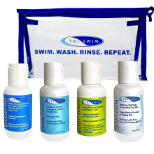 TRISWIM Shot Set Travel Set i kosmetisk vska med schampo Body Wash Lotion och balsam fr terfuktad hud och friskt hr
