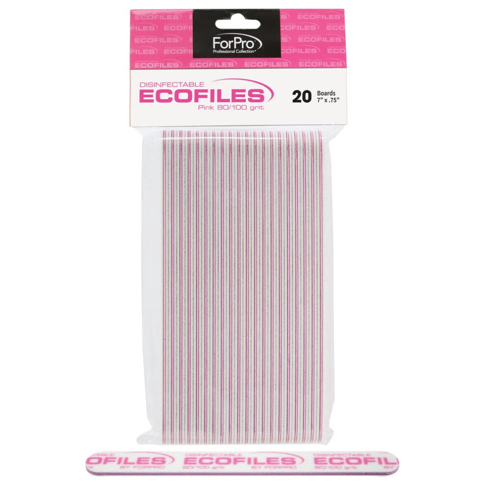 Forpro Professional Collection Ecofiles Eco-Friendly Manicure And Pedicure Foam Board Nail File 80/100 Grit Pink 20-Count