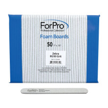 ForPro Professional Collection ForPro Zebra Foam Board 80/80 Grit dobbeltsidet manicure neglefil 7 tommer L x 0,75 tommer B Sort 50 Count