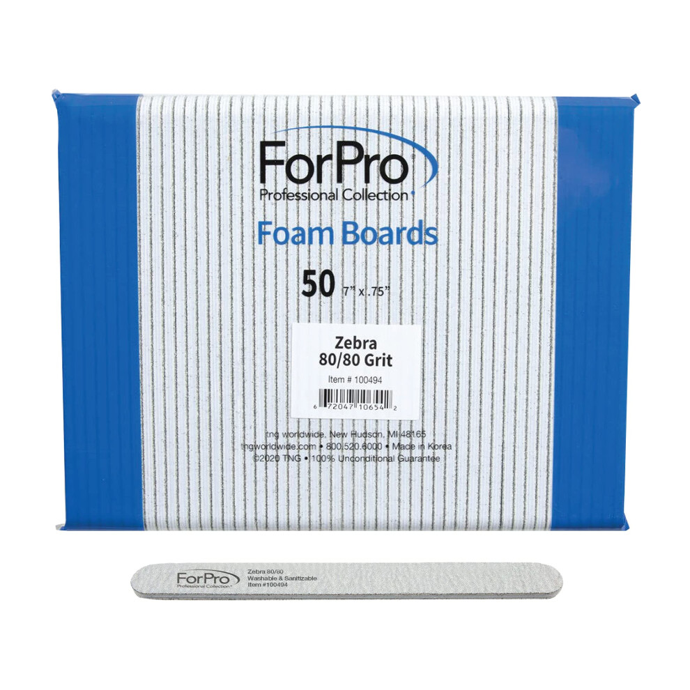 Para Profesionales Profesionales Forpro Professional Collection Forpro Zebra Foam Board 80/80 Grit Double-Sided Manicure Nail File 7 Inches L X .75 Inches W Black 50 Count