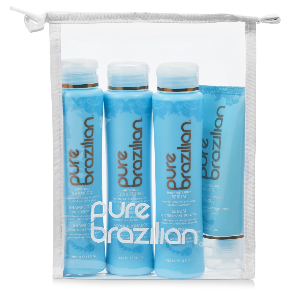 PURE BRAZILIAN - 4 Piece Essential Travel Size Kit: Anti-Frizz Shampoo  Conditioner  Serum & Masque