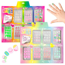 Expressions Girl 7 Day Manicure Collection - 84PC Press On Nail Set Day-of-The-Week Adhesive False Nails for Girls (Set of Brights or Pastels) - Col