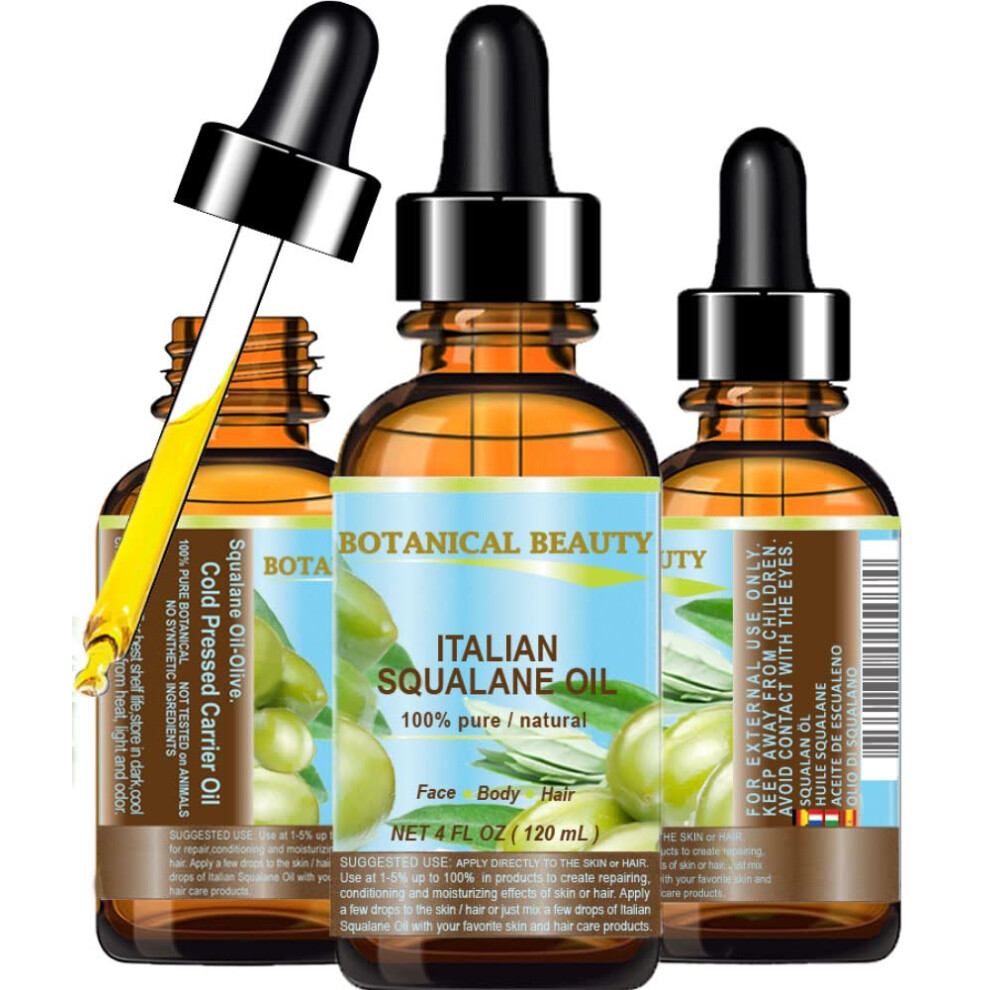 Botanical Beauty Natural Italian Squalane Moisturizer Oil for Face  Body and Hair  4 floz (120 ml)