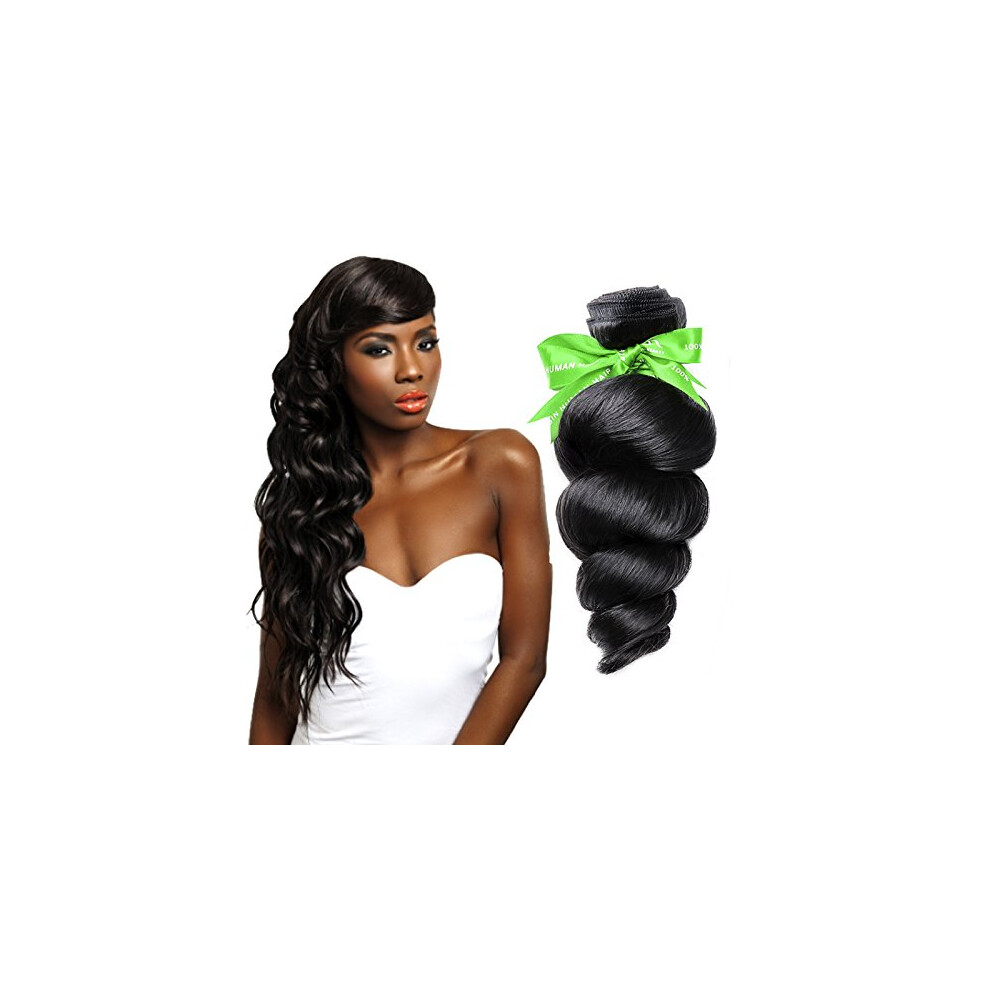 Goldrose Beauty Tissage Br Silien Loose Wave, Cheveux Vierges, Couleur Naturelle, Non Trait S, 100 % Cheveux Humains, Taille : 35,5 Cm-image