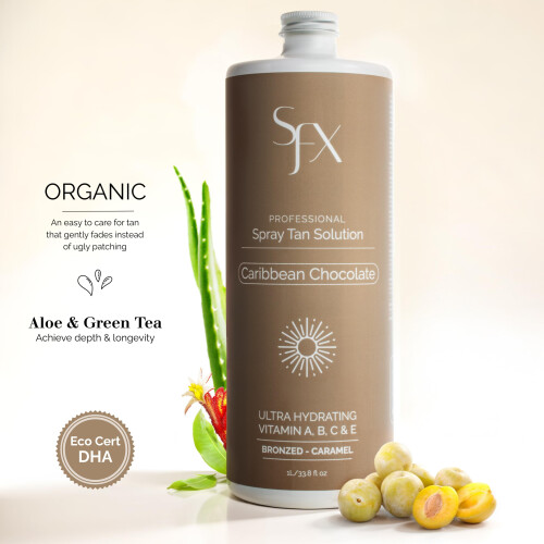 SunFX Caribbean Chocolat - Φυσικό Διάλυμα Μαυρίσματος σε Σπρέι (1L/33,8 fl oz LIGHT SUMMER) 1
