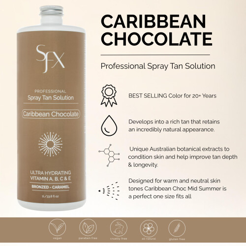 SunFX Caribbean Chocolat - Φυσικό Διάλυμα Μαυρίσματος σε Σπρέι (1L/33,8 fl oz LIGHT SUMMER) 2