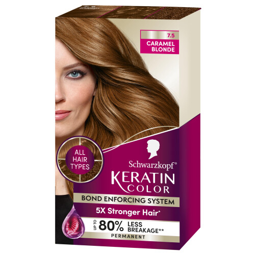 Schwarzkopf Keratin Color Permanent Hair Color Cream  7.5 Caramel Blonde (Packaging May Vary)