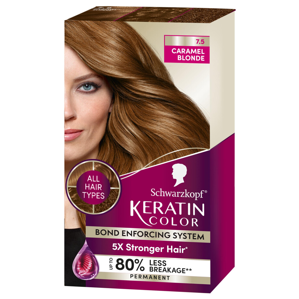 Schwarzkopf Keratin Color Permanent Hair Color Cream 7.5 Caramel Blonde (Packaging May Vary) Cream,Brown