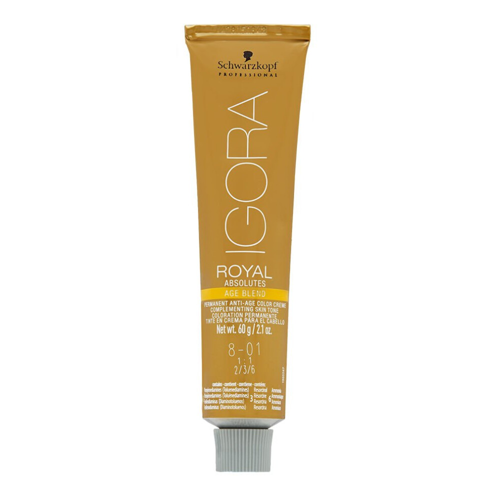 Coloration capillaire Schwarzkopf Professional Igora Royal Absolutes 8-01 Blond clair cendre naturel 2,1 onces