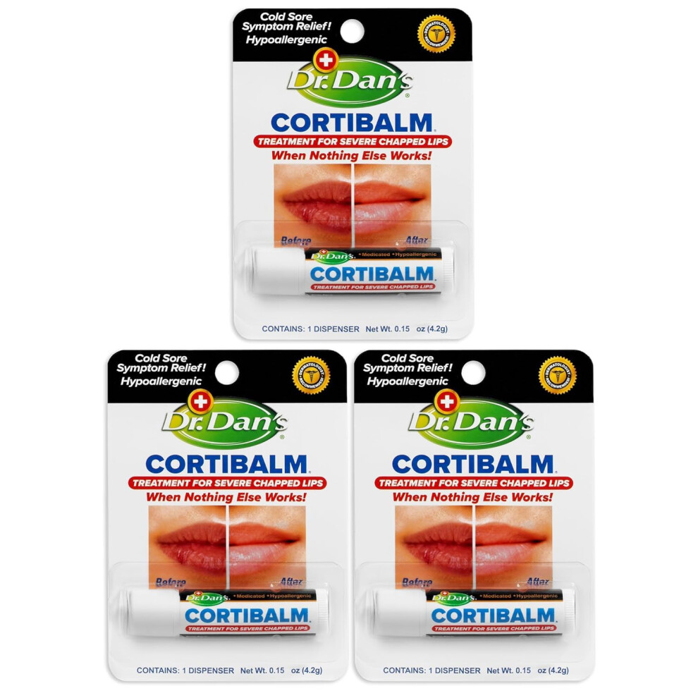 Dr. Dan's Cortibalm -3 Pack -for Dry Cracked Lips - Healing Lip Balm for Severely Chapped Lips- Designed for Men  Women and Children