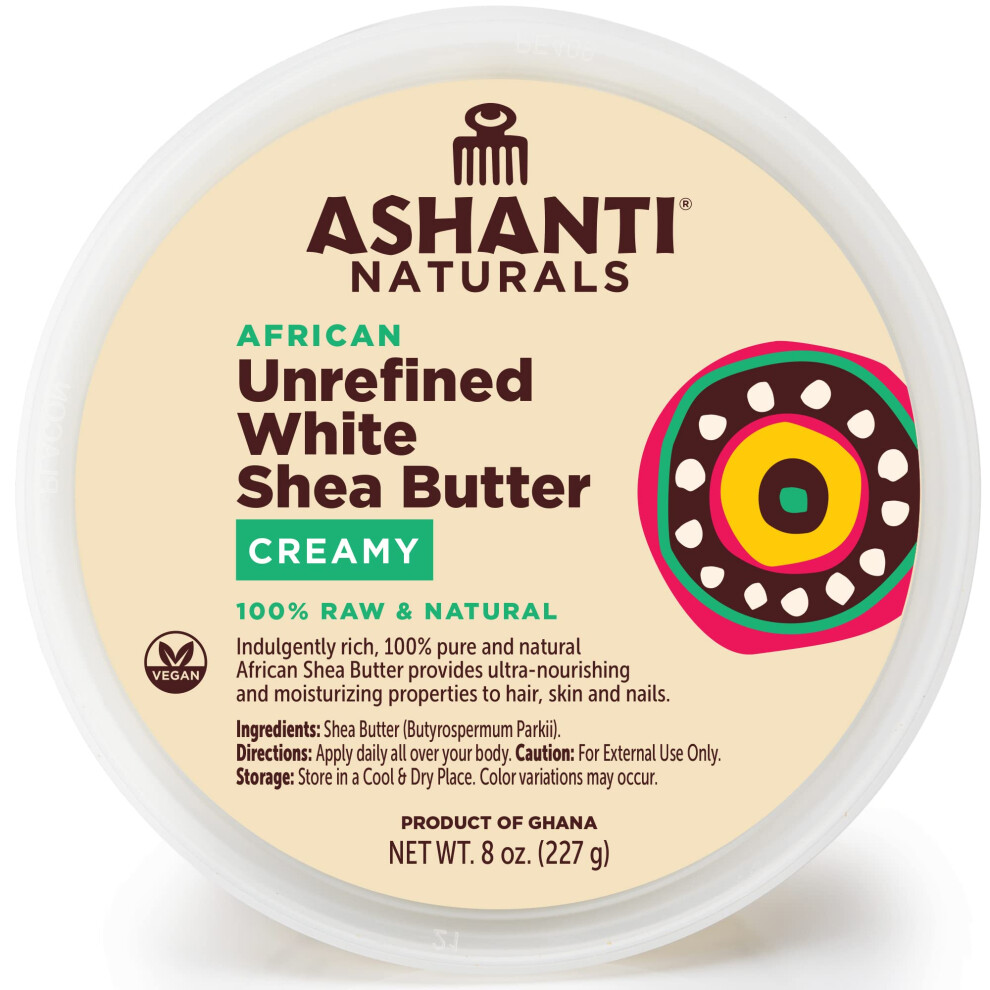 Ashanti Naturals White Whipped Raw Shea Butter Unrefined African Shea Butter Creamy Moisturizer For Easy Application - 8 Oz
