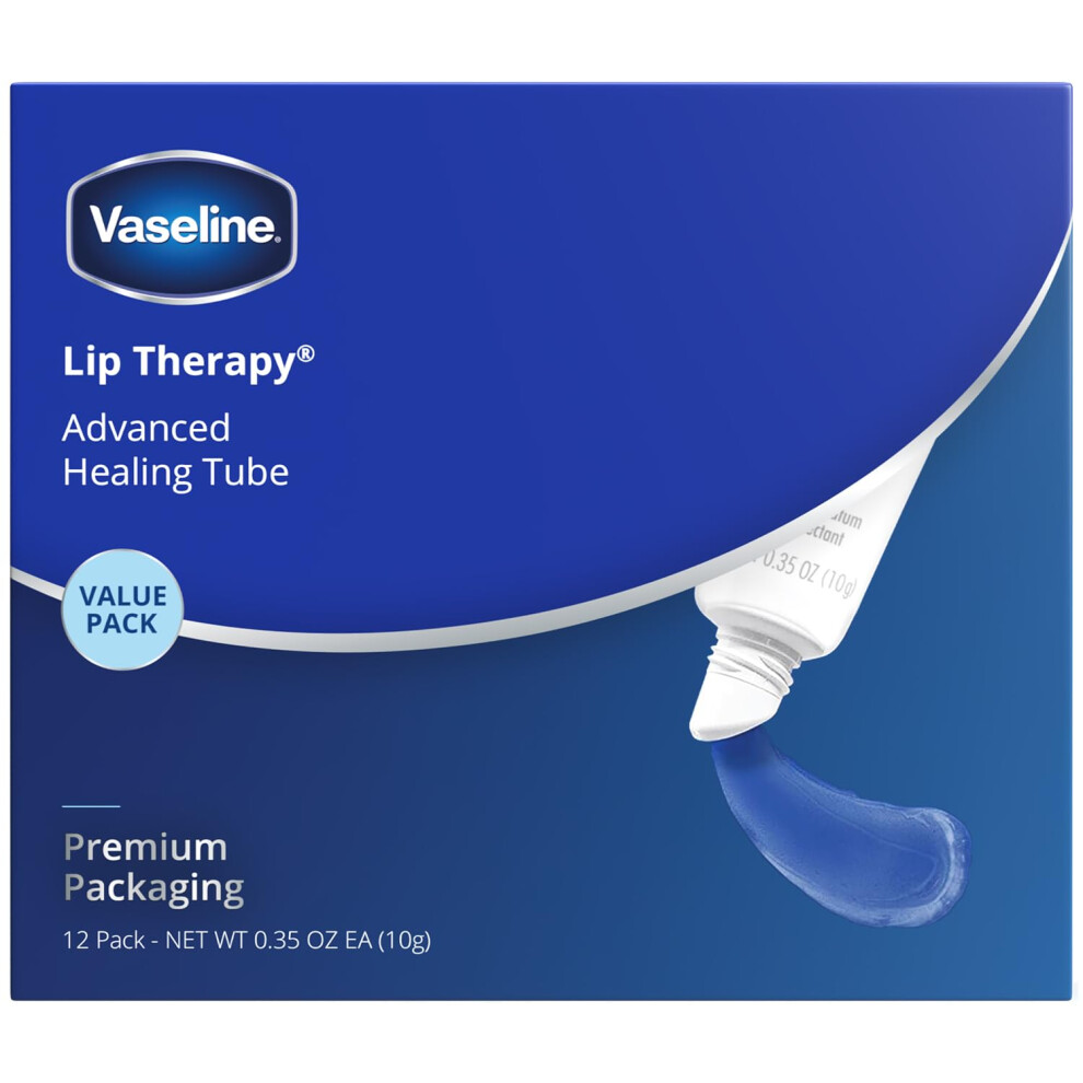Vaseline Lip Therapy Advanced Petroleum Jelly  Skin Protectant  Travel Size .35 Oz  Pack of 12