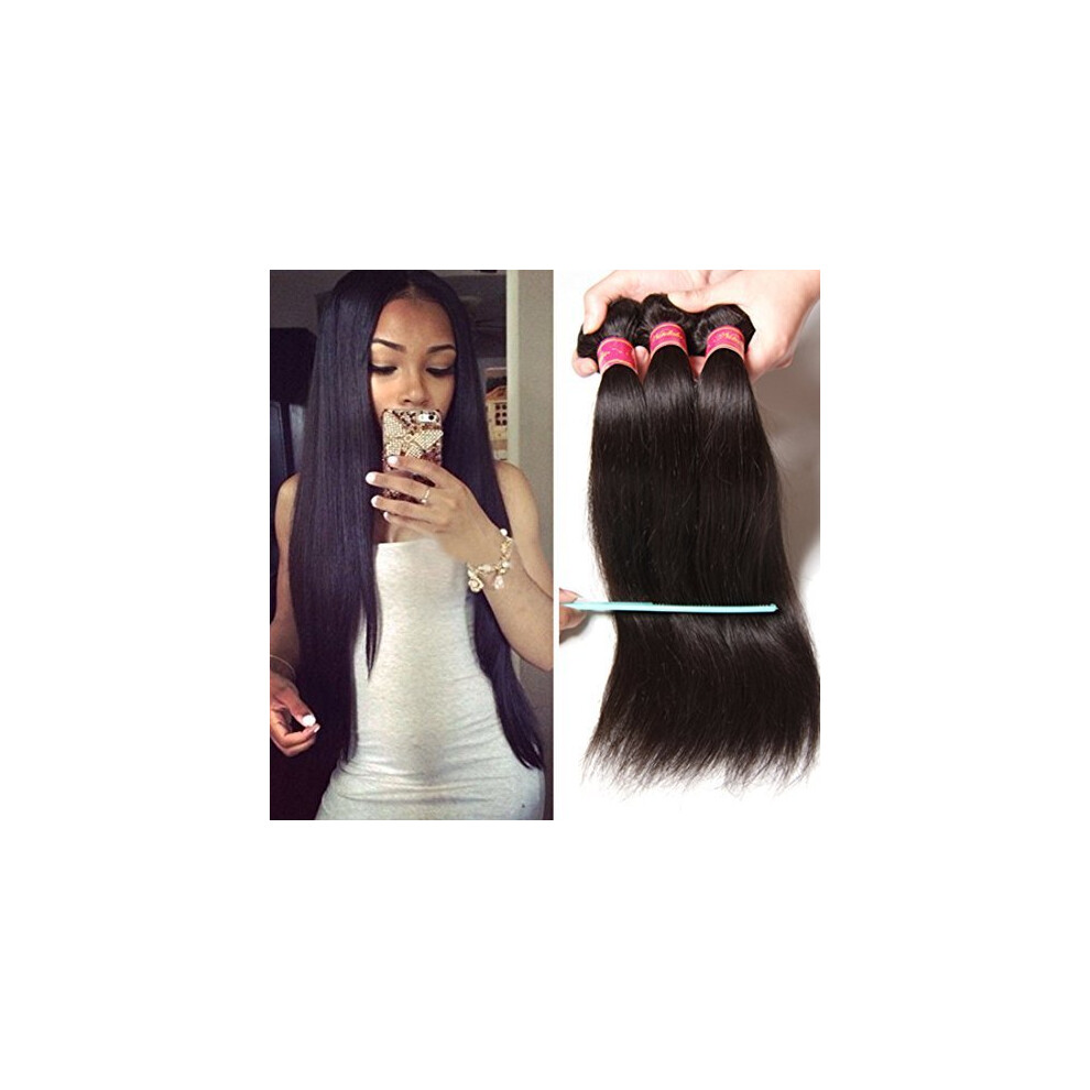 Nadula Unisex Black Hair 12A Brazilian Straight Virgin Human Hair 3 Bundles 100% Unprocessed Virgin Remy Silky Straight Human Hair Weave Extension For