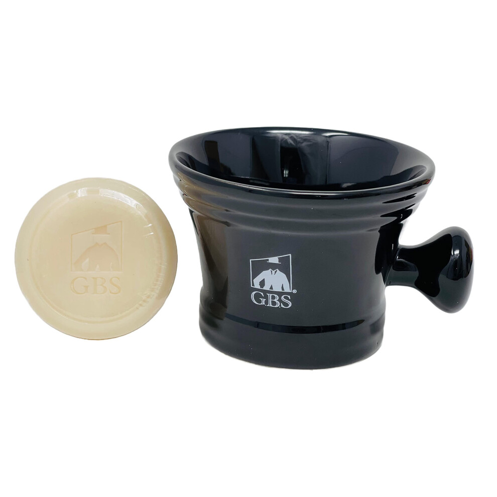 Gbs Black/Cream G.b.s Heavy Duty Ceramic Shaving Bowl Mug With Natural Shave Soap - For Use With Up To 3 Shaving Soaps And Lathering Shave Cup - Pommel