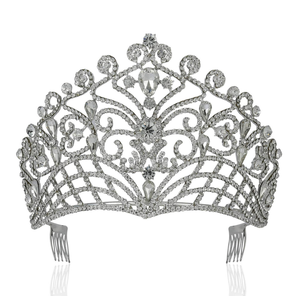 Couronne de diad  me en cristal autrichien transparent et luxueux, strass, pour bal de promo, concours de beaut  , T11884 (argent)