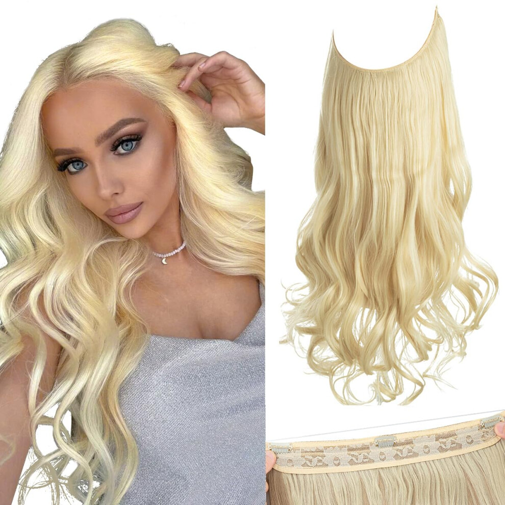 Sarla Unisex Not,Specified Invisible Wire Hair Extensions With 3 Clips Long Synthetic Wavy Curly Hairpiece Adjustable Transparent Headband For Women 18 Inch Beach Blonde
