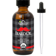 Amerykanski organiczny olejek do brody 100% czysty Certyfikat USDA Zmiekcza polysk Nawilza Butelka ze szkla bursztynowego z zakraplaczem do oczu 2 un