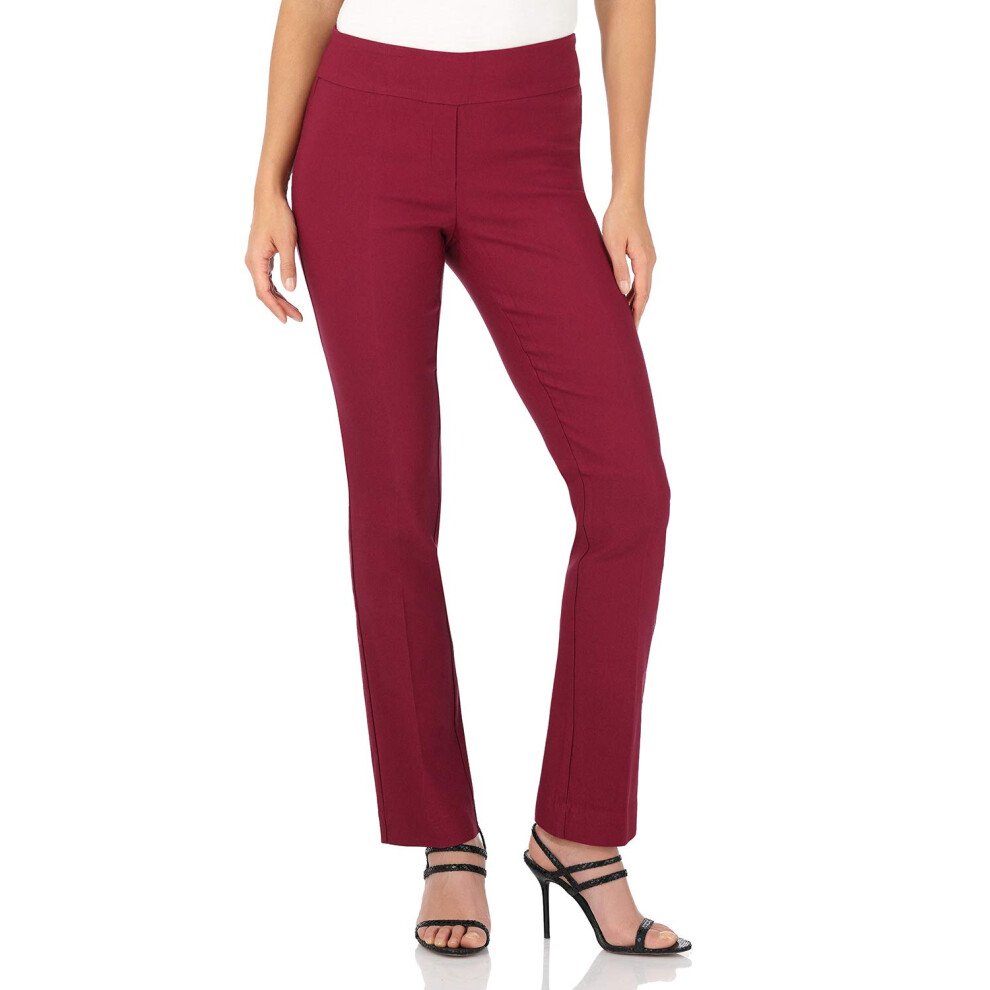 Pantalon droit Rekucci pour femme, confort et contr   le du ventre (12 bordeaux)