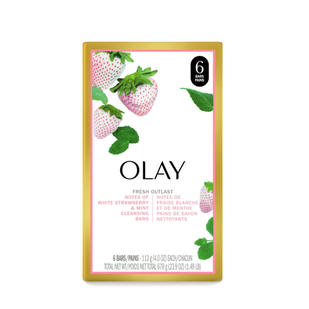Olay Fresh Outlast Beauty Bar  Cooling White Strawberry and Mint  6 Soap Bars
