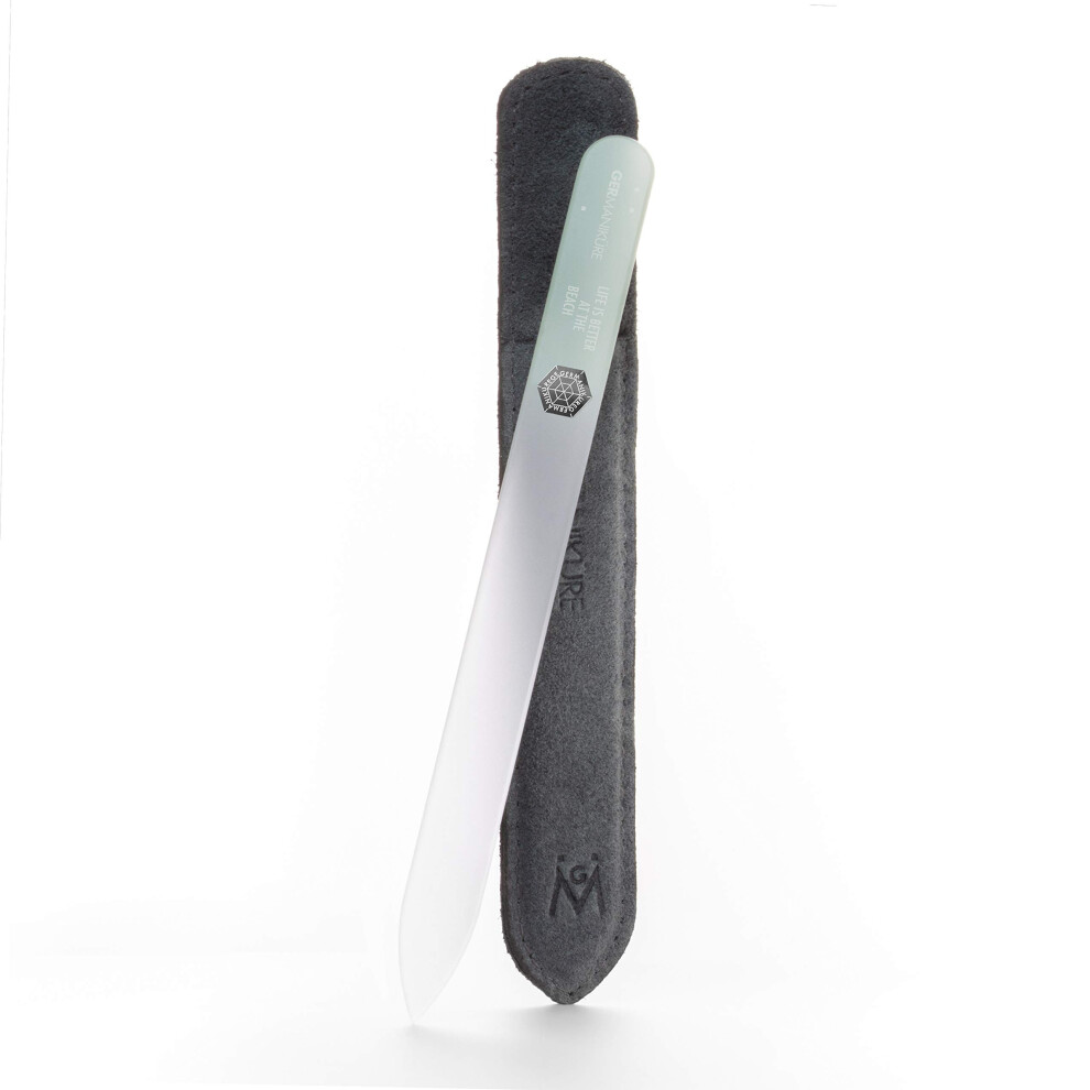 GERMANIKURE Czech Crystal Glass Nail File in Suede Leather Case - Life is Better at The Beach - Professional Manicure & Pedicure Products for Smooth E