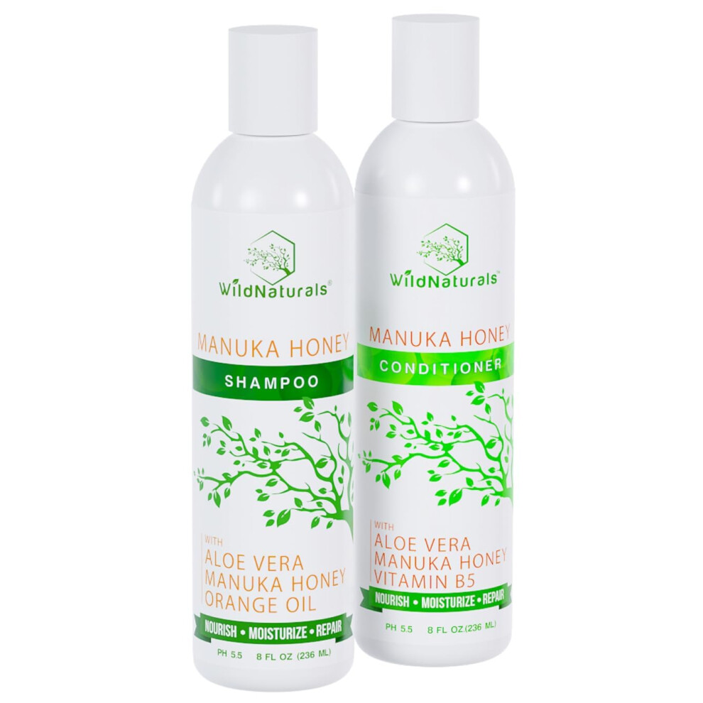 Manuka Honey Shampoo and Conditioner - Soothing Moisturizing Formula for Eczema  Psoriasis  Curly Hair and Color-Safe - All Natural Set