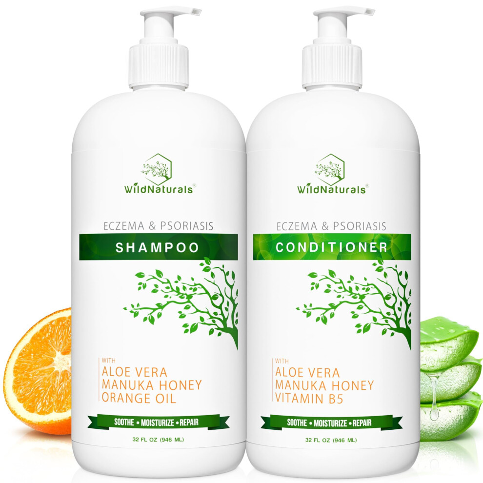 Wild Naturals Eczema Psoriasis Anti-Dandruff & Seborrheic Dermatitis Shampoo Set For Dry Itchy Scalp & Hair Treatment - For Men & Women