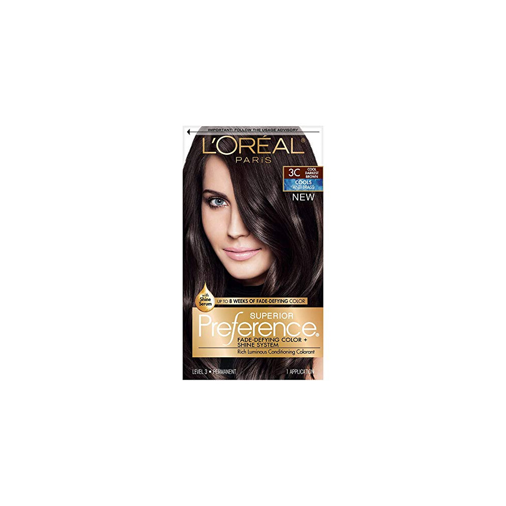 LOreal Paris Superior Preference Fade-Defying + Shine Permanent Hair Color  3C Cool Darkest Brown  Pack of 1  Hair Dye