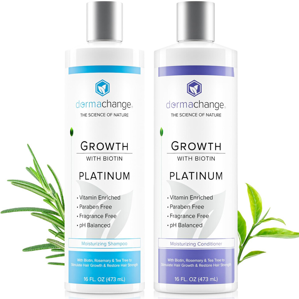 DermaChange Biotin Shampoo and Conditioner Set - Hair Growth Shampoo and Conditioner for Men & Women - Shampoo Conditioner for Dry  Damage & thinning