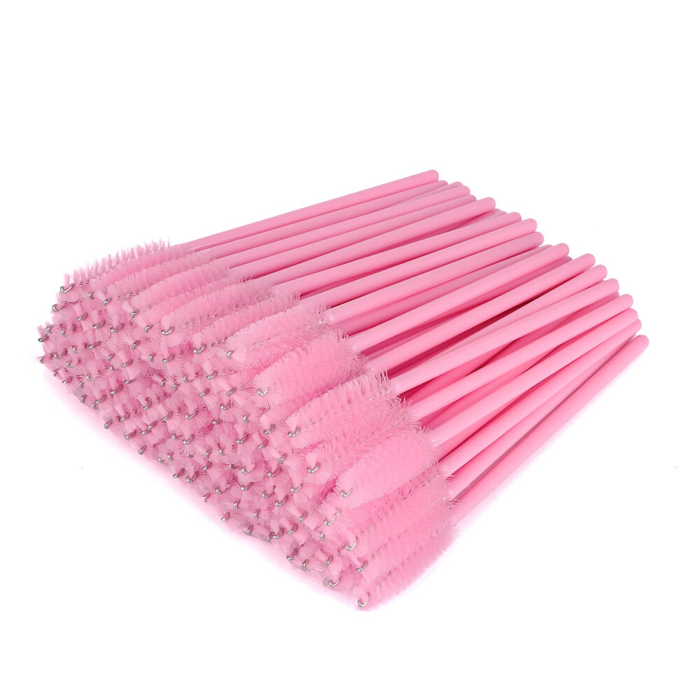 G2plus Light/Pink 100Pcs Disposable Eyelash Brushes, Adjustable Mascara Wands Makeup Applicator, Lash Spoolies Brushes For Eyelash Extensions And Eyebrows (Baby