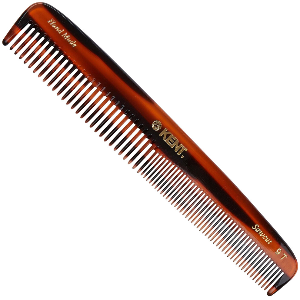Kent 9T Tortoiseshell Fine Tooth and Wide Tooth Comb Detangler Hair Combs - Large Handmade and Saw-Cut Dressing Comb - Wet Hair Comb for Women and Dur