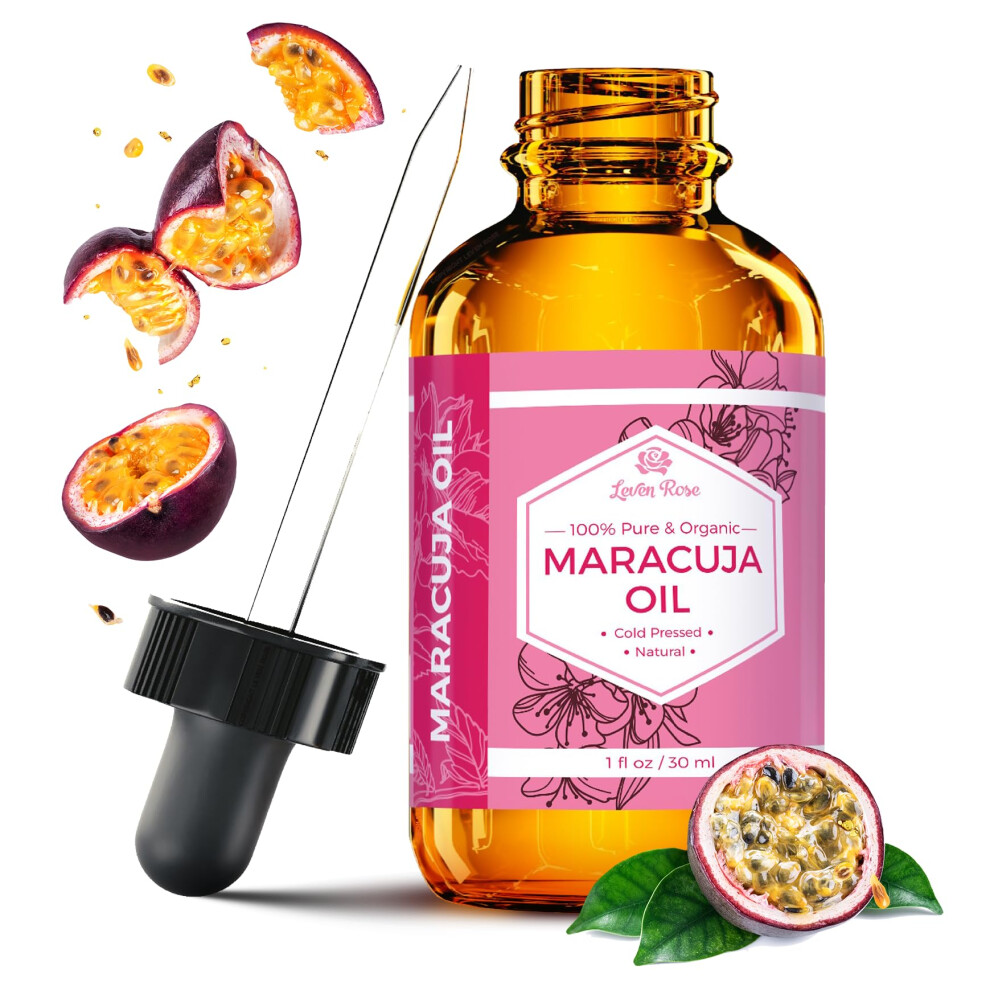 Leven Rose Maracuja Oil Passion Fruit Seed Oil 100% Natural Moisturizer For Hair Skin And Nails 1 Oz