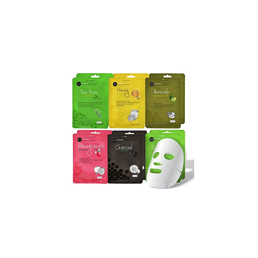 Masque Facial Celavi Essence En Papier, Soin Hydratant Cor En Pour La Peau, Lot De 12 (M Lange De 2 De Chaque)-image