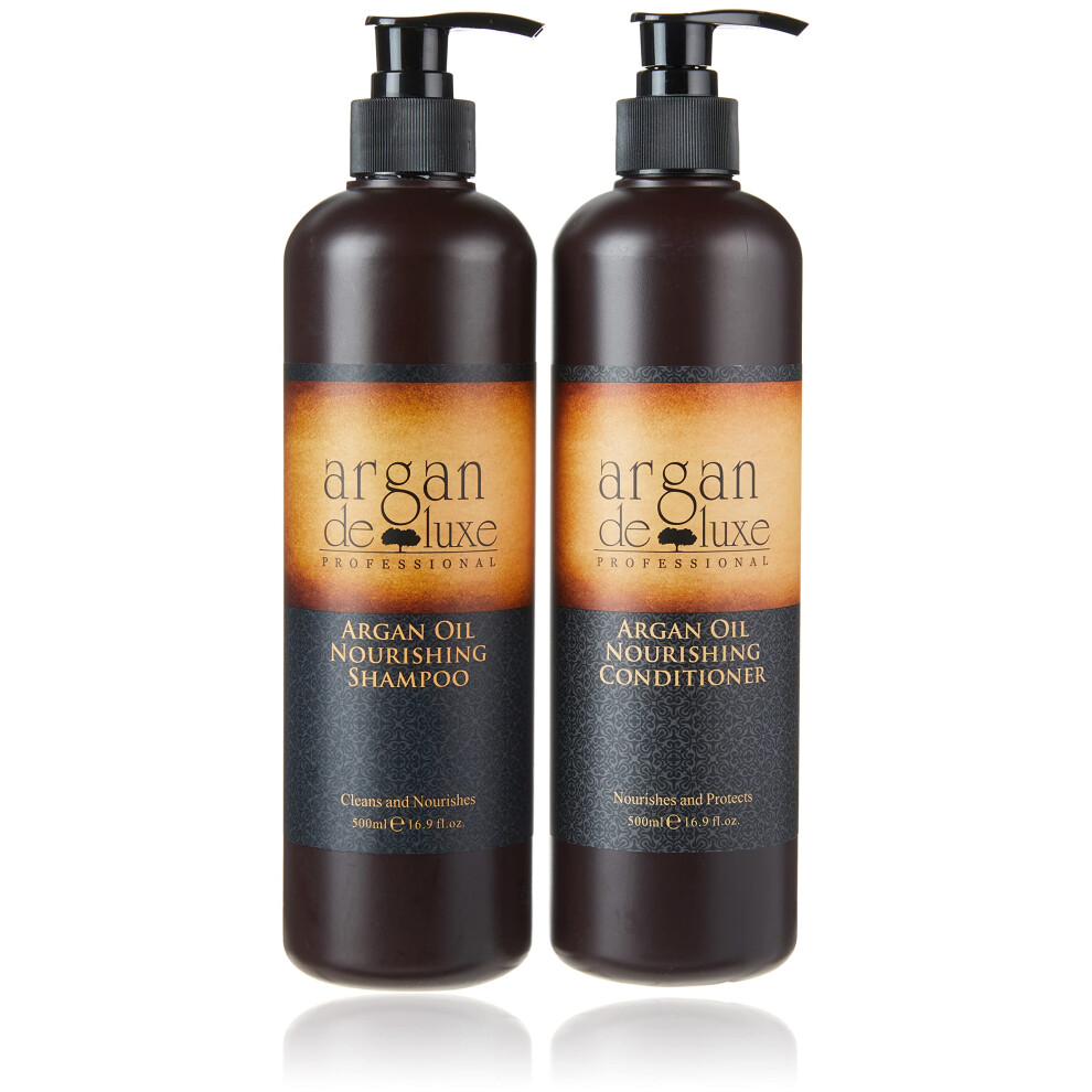Argan De Luxe 100% Pure Organic Moroccan Argan Oil Nourishing Shampoo & Conditioner 500ml (Shampoo+Conditioner 500ml) by Argan Deluxe