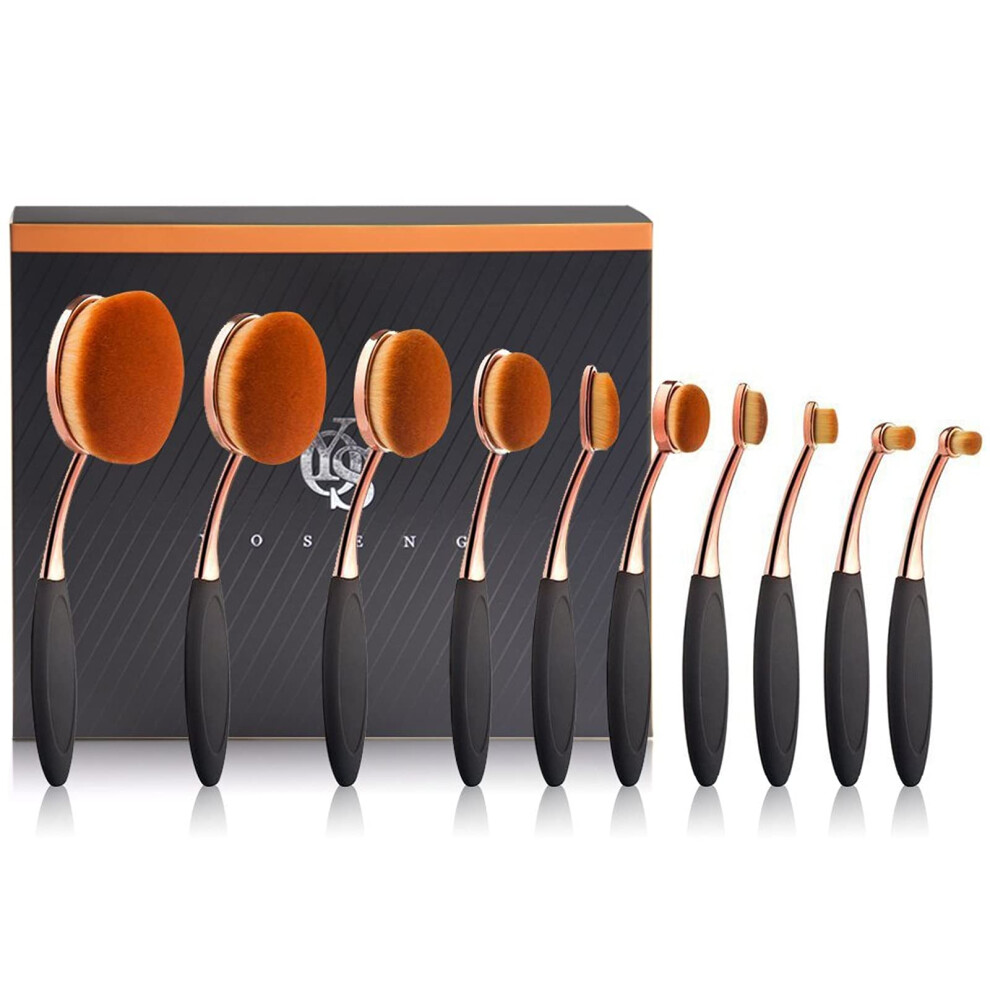 Yoseng Ensemble de 10 pinceaux de maquillage ovales professionnels, brosse     dents, fond de teint, contouring, poudre, blush, anti-cernes, eye-li