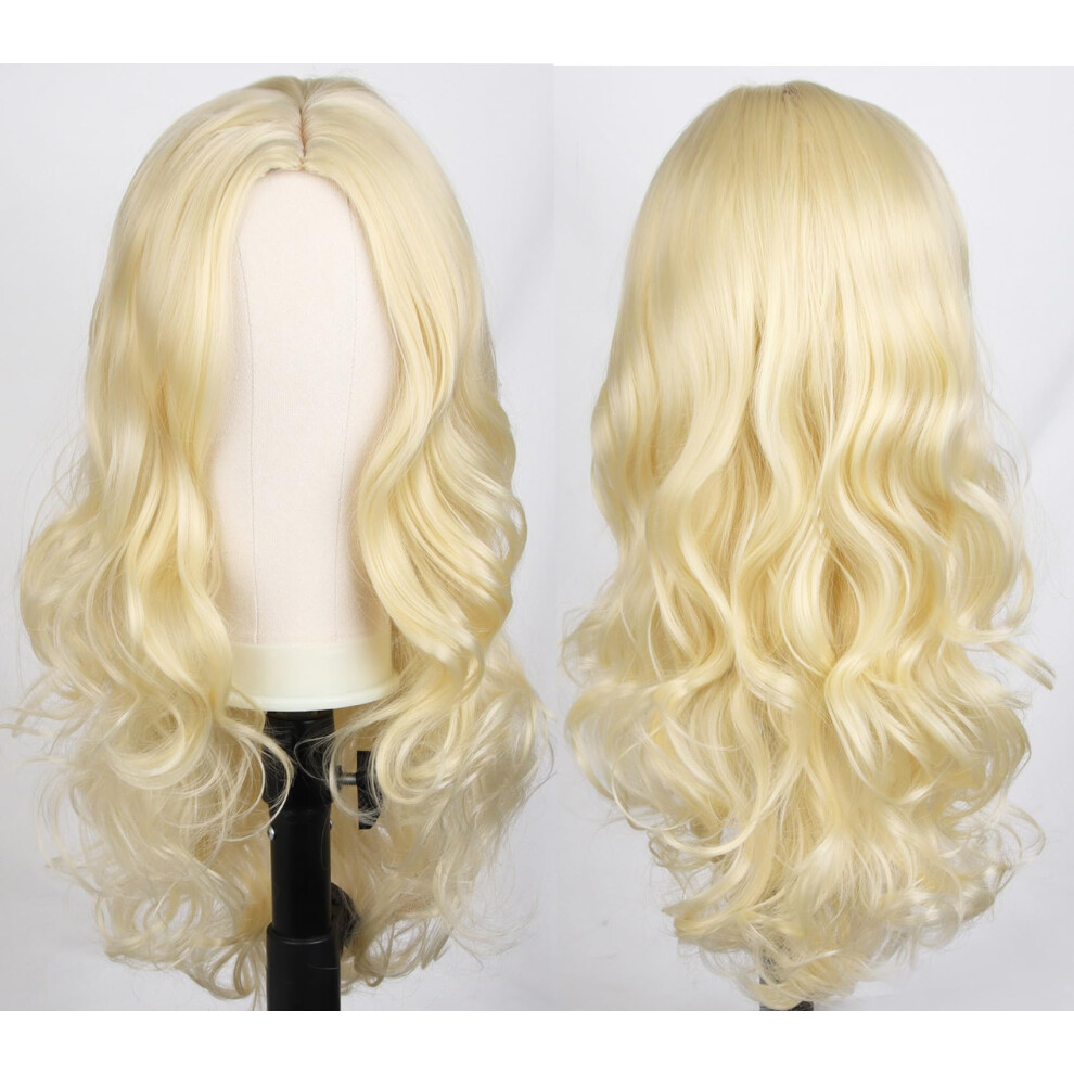 Hï¿½Gra Unisex Light Righton Blonde Wig Long Wavy Wig Charming Full Synthetic Wigs For Women Natural Curly Wig Long Wig Blonde Wigs With Wig Cap