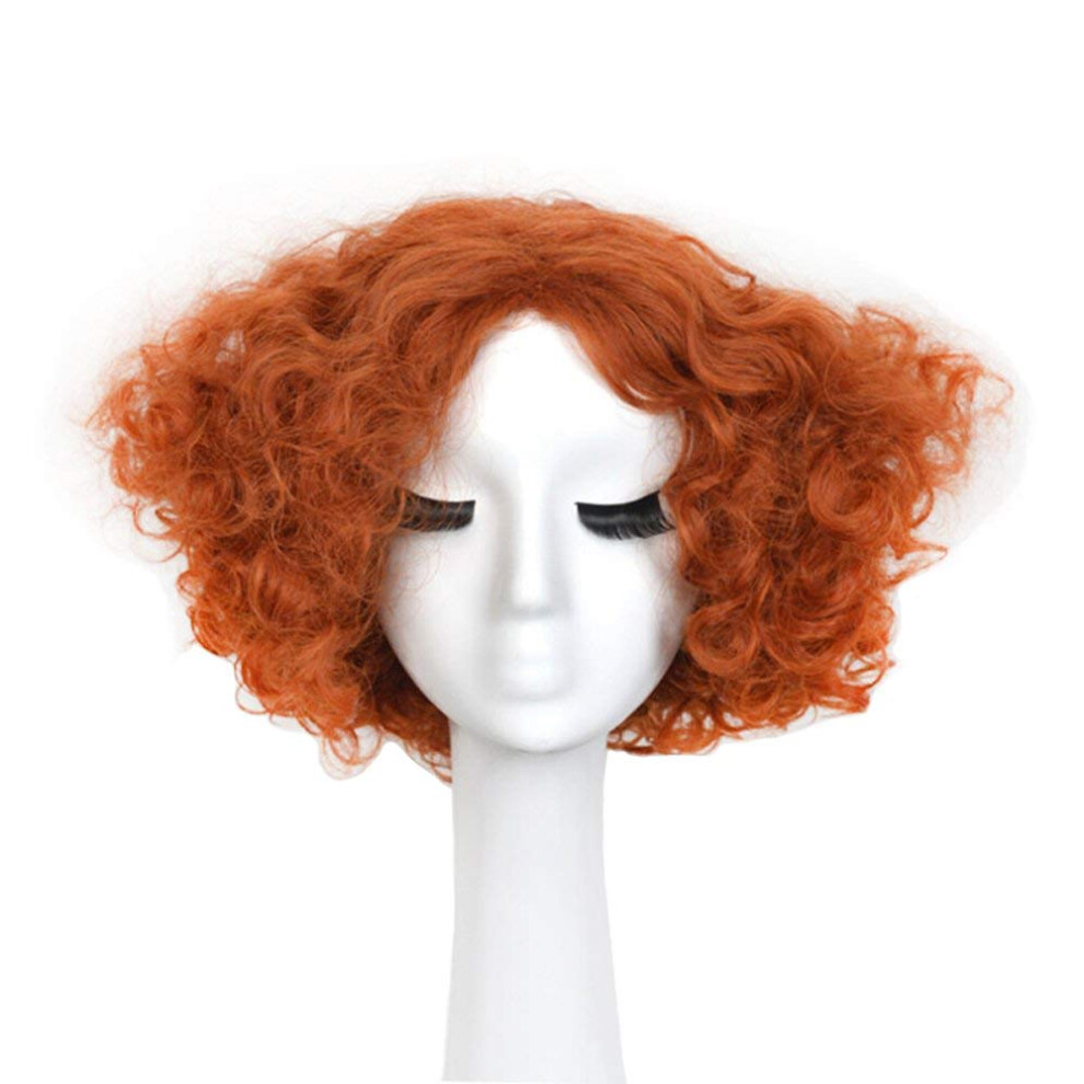 Perruque orange courte et boucl  e Yuehong, perruque synth  tique pour cosplay, pour d  guisement de film et d'anime