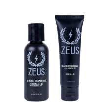 ZEUS Travel Size Beard Wash & Beard Conditioner Set for Men - Soften Hydrates & Moisturizes - MADE IN USA (Verbena Lime)