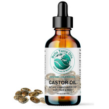 Bella Terra Oils - Olio di ricino biologico Bottiglia di vetro da 4 oz - immergersi in pura essenza di ricino organico ricco di acidi grassi essenzia
