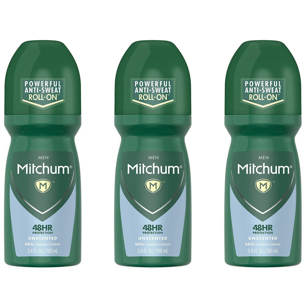 Mitchum Roll-On Antiperspirant and Deodorant for Men  Unscented  3.4 Fluid Ounce?(Pack of 3)