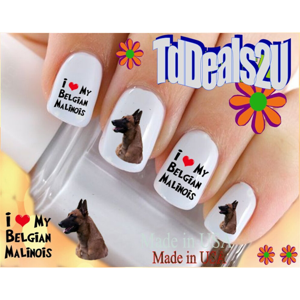 Hipzysticky Red Nail Art Decals Waterslide Nail Transfers Stickers Dog Breed - Belgian Malinois I Love Nail Decals - Salon Quality! Diy Nail Accessories