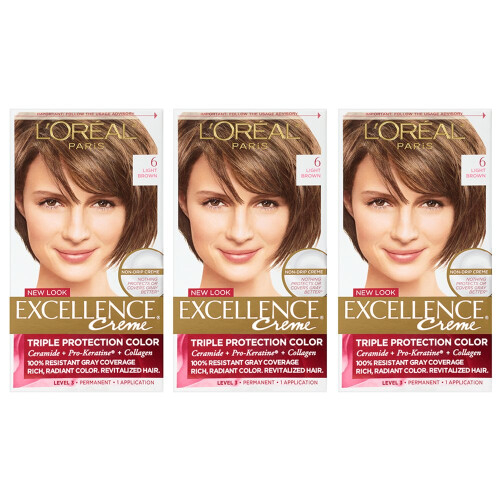 L'Oreal Paris Excellence Creme, 6 Ανοιχτό Καφέ, Πακέτο 3, (Η Συσκευασία Μπορεί Να Διαφέρει)
